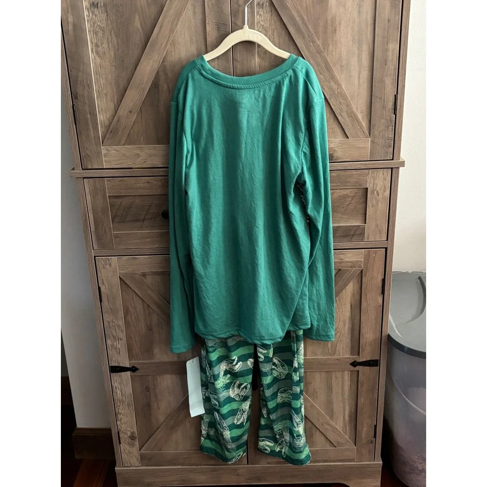 Cat & Jack Boys Green Dinosaur Skeleton Taco Pajama Set Long Sleeve NWT L 12/14